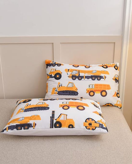 NTBED Construction Truck Comforter Set for Boys Kids Vehicles Excavator Cars Lightweight Microfiber Bedding Sets (White,Full) - LeafyLoom