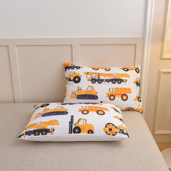 NTBED Construction Truck Comforter Set for Boys Kids Vehicles Excavator Cars Lightweight Microfiber Bedding Sets (White,Full) - LeafyLoom