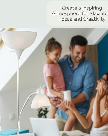 LIGHTACCENTS White Floor Lamp with Opal White Cone Shade – Standing Lamps, Torch Floor Lamps for Living Room, Bedroom – Torchiere, Pole, Super Bright, Corner Lamp (White Finish) - LeafyLoom