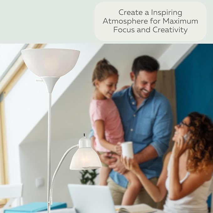 LIGHTACCENTS White Floor Lamp with Opal White Cone Shade – Standing Lamps, Torch Floor Lamps for Living Room, Bedroom – Torchiere, Pole, Super Bright, Corner Lamp (White Finish) - LeafyLoom