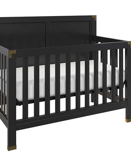 Baby Relax Miles 5-in-1 Convertible Crib, Solid Pine Wood, Black - LeafyLoom