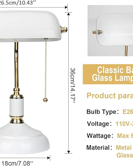 FIRVRE Glass Bankers Lamp Desk Lamp Classic Retro Table lamp Reading Modern for Home Office nightstand Bedside Study Desk Library - LeafyLoom