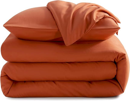 CozyLux Terracotta Comforter Set Twin/Twin XL Size, 2 Pieces Twin Extra Long Solid Burnt Orange Breathable Boho Style Bedding Sets, Luxury Soft Comforter All Season(1 Comforter & 1 Pillowcase) - LeafyLoom