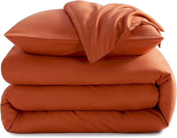 CozyLux Terracotta Comforter Set Twin/Twin XL Size, 2 Pieces Twin Extra Long Solid Burnt Orange Breathable Boho Style Bedding Sets, Luxury Soft Comforter All Season(1 Comforter & 1 Pillowcase) - LeafyLoom