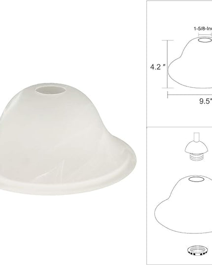 Giluta Small Floor Lamp Glass Shade Replacement Globe -Fitting Opening 1.625" Modern Alabaster Style Light Fixture Shade, Height: 4.13 inch, Width: 9.45 inch. Lipless - LeafyLoom