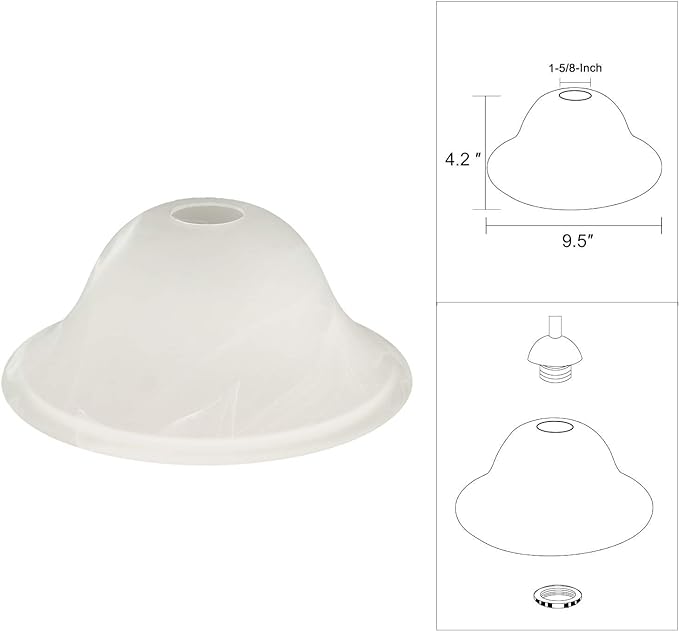 Giluta Small Floor Lamp Glass Shade Replacement Globe -Fitting Opening 1.625" Modern Alabaster Style Light Fixture Shade, Height: 4.13 inch, Width: 9.45 inch. Lipless - LeafyLoom