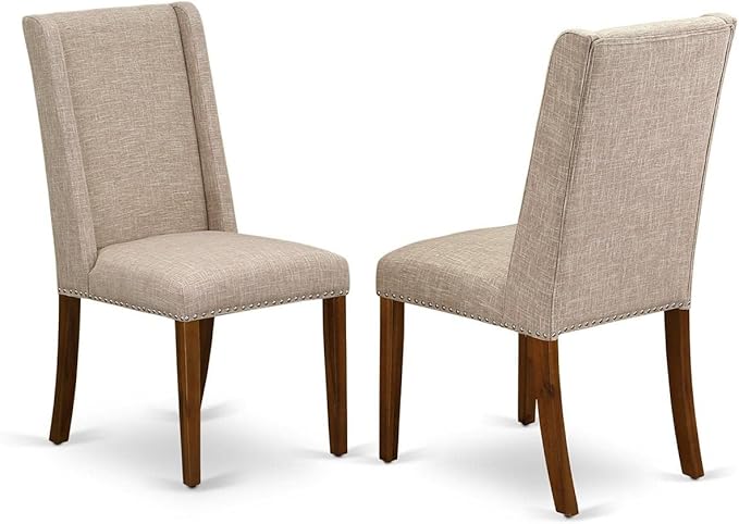 East West Furniture ANFL5-ANA-04 Antique 5 Piece Kitchen Set for 4 Includes a Round Room Table with Pedestal and 4 Light Tan Linen Fabric Parson Dining Chairs, 36x36 Inch - LeafyLoom