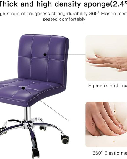 360° Office Desk Chair,PU Adjustable Rolling Task Chair with Backrest for Barber,Office,Home, Computer,360° Swivel,Armless (purple) - LeafyLoom
