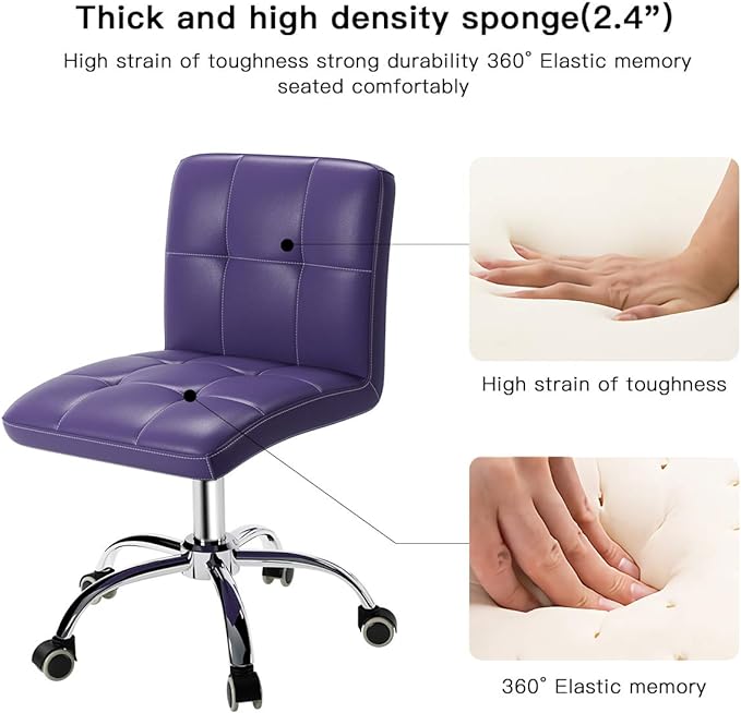 360° Office Desk Chair,PU Adjustable Rolling Task Chair with Backrest for Barber,Office,Home, Computer,360° Swivel,Armless (purple) - LeafyLoom