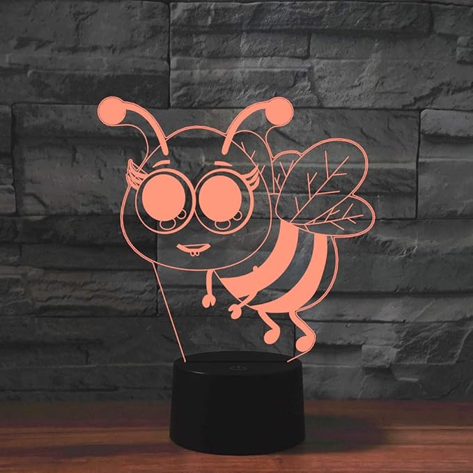 Hardworking Bee Kids Night Lights Bedroom Decor Lamp 7 Colors Change 3D Night Light Kids Optical Illusion Lamps Kids Lamp As a Gift Ideas for Students - LeafyLoom