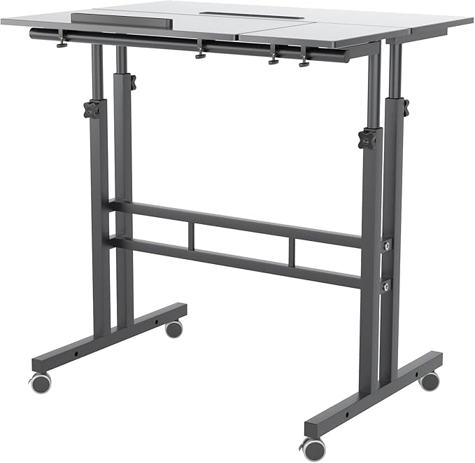 SDHYL 31.5 inches Movable Laptop Desk with Mouse Board Adjustable Height and Angle Anti-Slip Workstation Home Office Desk with Tablet Slot Portable Student Desk, Black, S7-ZS-101-2BK-US - LeafyLoom