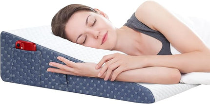 Wedge Pillow with Removable Washable Cover, 2024 New 7.5'' Bed Wedge Pillow for Sleep Apnea, Acid Reflux, Heartburn, GERD, Neck Pain, Cooling Memory Foam Top Incline Pillow for Improved Sleep - LeafyLoom