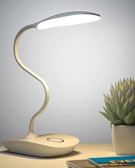 DEEPLITE Battery Operated Desk Lamp, LED Desk Light 3 Lighting Modes Stepless Dimming, Table Lamp 5W Touch Control Eye Caring, Flexible Gooseneck, Portable Reading Light for Dorm Study Office Bedroom - LeafyLoom