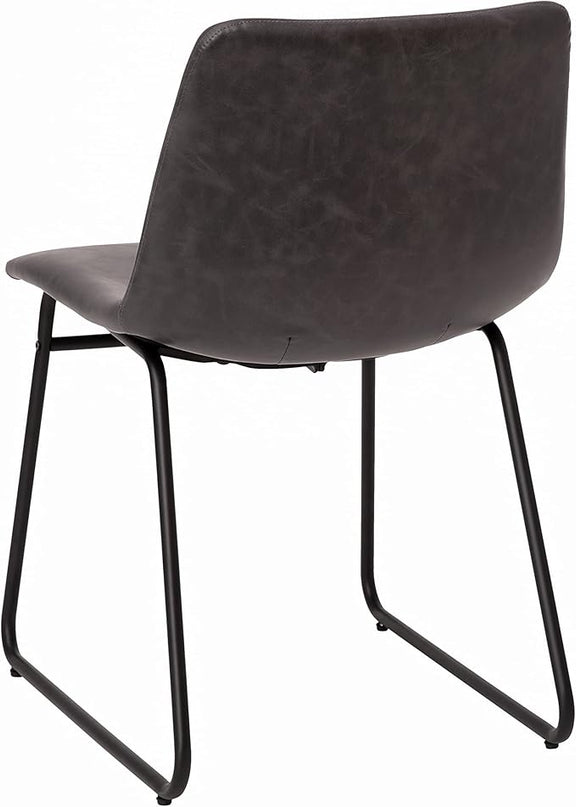 Flash Furniture Butler 18 Inch Commercial Grade LeatherSoft Dining Table Height Chair, Mid-Back Black Sled Base with Dark Gray LeatherSoft Upholstery, Set of 2 - LeafyLoom