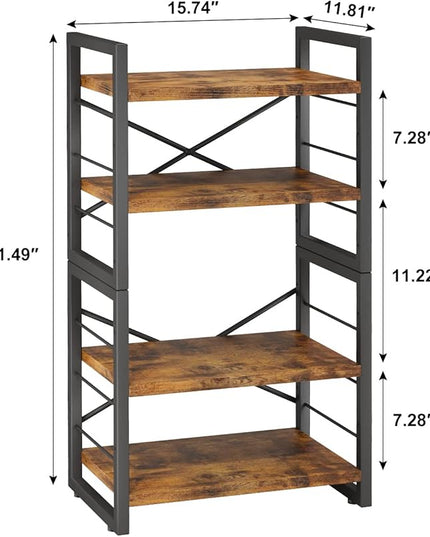 Bookshelf, 4 Tier Stackable Bookcase, Adjustable Industrial Book Shelf Storage Organizer for Desktop, Living Room, Bedroom, Office(Rustic Black and Brown) - LeafyLoom
