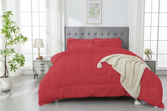 3 Piece Solid Color All Season Bedding Comforter Set Microfiber Soft Lightweight Bedding Set for Kids Teens Adults Room Decor with 1 Comforter and 2 Pillowcases King - LeafyLoom