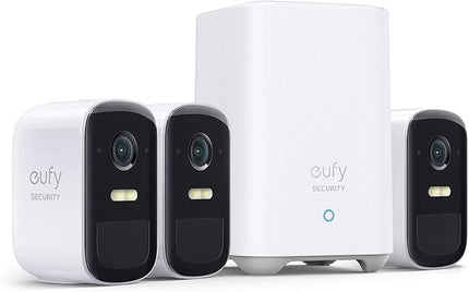 eufy security, eufyCam 2C Pro 3-Cam Kit, Wireless Home Security System with 2K Resolution, 180-Day Battery Life, HomeKit Compatibility, IP67, Night Vision, and No Monthly Fee. eufySecurity