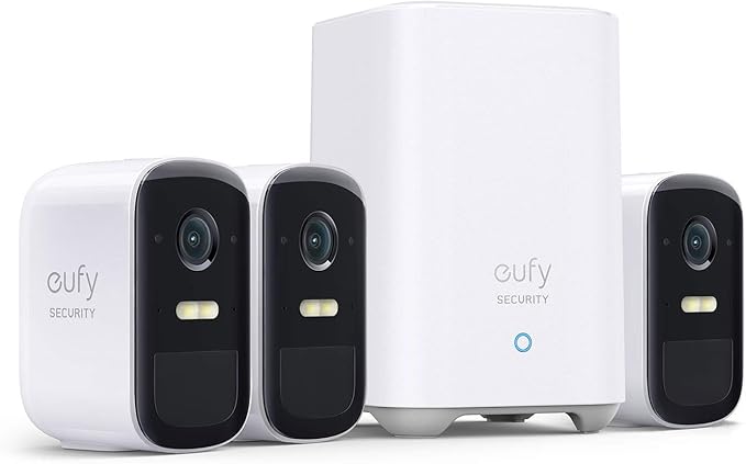 eufy security, eufyCam 2C Pro 3-Cam Kit, Wireless Home Security System with 2K Resolution, 180-Day Battery Life, HomeKit Compatibility, IP67, Night Vision, and No Monthly Fee. eufySecurity