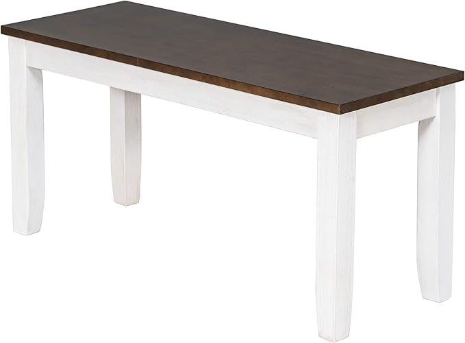 Kitchen 6-Piece Wood Dining Table Set with Bench and 4 Chairs, Farmhouse Rustic Style, Walnut + Cottage White, Onesize - LeafyLoom