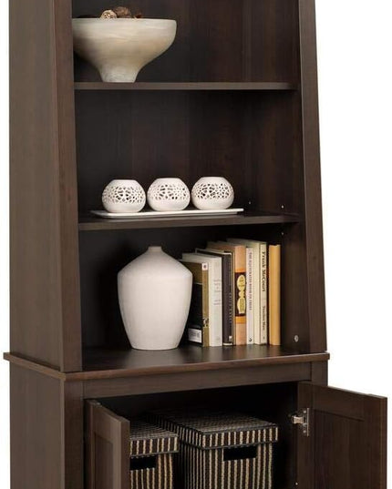 PREPAC Espresso Tall Slant-Back Bookcase with 2 Shaker Doors - LeafyLoom