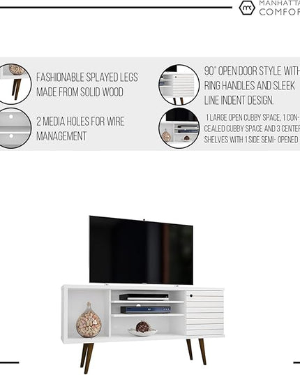 Manhattan Comfort Liberty Mid Century Modern TV Stand for Televisions up to 50 Inches, Bedroom and Living Room Entertainment Center with Storage, Shelves, and Cabinet, 53" Wide, Rustic Brown/White - LeafyLoom