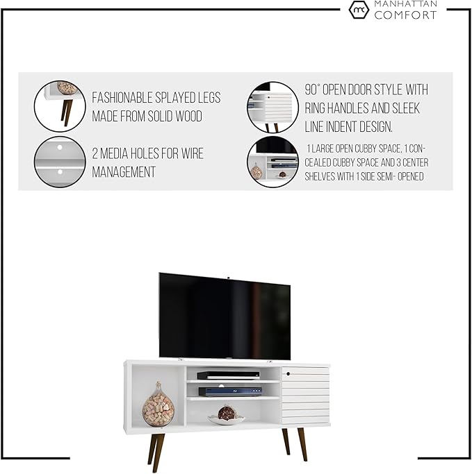 Manhattan Comfort Liberty Mid Century Modern TV Stand for Televisions up to 50 Inches, Bedroom and Living Room Entertainment Center with Storage, Shelves, and Cabinet, 53" Wide, Rustic Brown/White - LeafyLoom