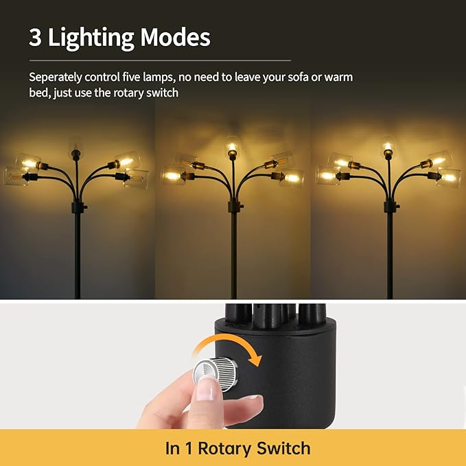 Floor Lamp, Industrial Floor Lamps for Living Room,Tree Standing Lamp,3 Way Switch,Modern Stand up Lamp for Bedroom Office Farmhouse - LeafyLoom