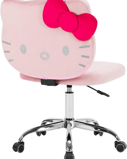 Impressions Vanity Hello Kitty Kawaii Swivel Vanity Chair for Makeup Room, Adjustable Height Cute Desk Chair with Wheels Rolling, Comfy Polyurethane Foam Back Armless Chair for Dorm (Pink) - LeafyLoom