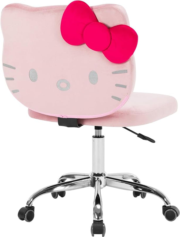 Impressions Vanity Hello Kitty Kawaii Swivel Vanity Chair for Makeup Room, Adjustable Height Cute Desk Chair with Wheels Rolling, Comfy Polyurethane Foam Back Armless Chair for Dorm (Pink) - LeafyLoom