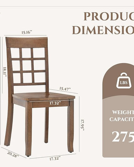 COLAMY Wooden Dining Chairs Set of 6, Nine-Square High Back Kitchen Side Chair, Farmhouse Dining Chairs for Kitchen and Dining Room, Light Brown - LeafyLoom