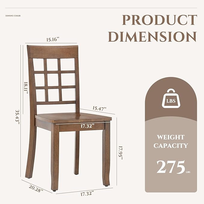 COLAMY Wooden Dining Chairs Set of 6, Nine-Square High Back Kitchen Side Chair, Farmhouse Dining Chairs for Kitchen and Dining Room, Light Brown - LeafyLoom