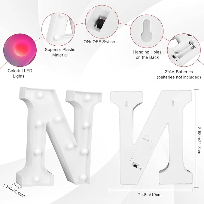 Letter LED Lights, 16 Colors Changing LED Marquee Letter Lights, Dimmable Night Lights for Wedding, Birthday, Holiday, Party, Bar, Christmas Decoration,Dorm Room Decor- Multicolor N - LeafyLoom