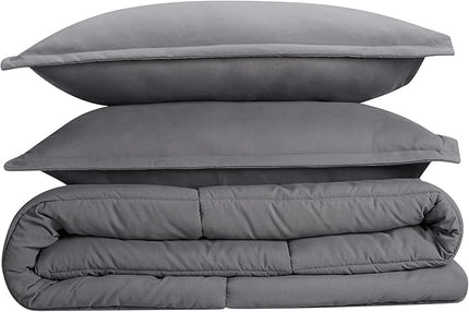 SERTA Simply Clean Ultra Soft Hypoallergenic Solid 3 Piece Comforter Set, Full/Queen, Grey - LeafyLoom