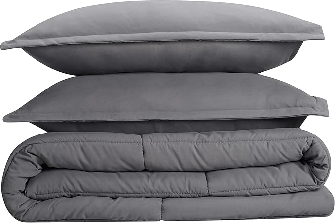 SERTA Simply Clean Ultra Soft Hypoallergenic Solid 3 Piece Comforter Set, King, Grey - LeafyLoom
