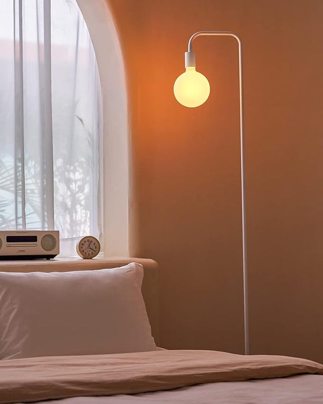 Floor Lamp for Living Room - Minimalist Standing Lamp with Modern LED Bulb, White Frosted Globe Glass 6", 1800K Warm Ambiant Lighting Decorative Tall Lamp for Bedroom Dorm - LeafyLoom