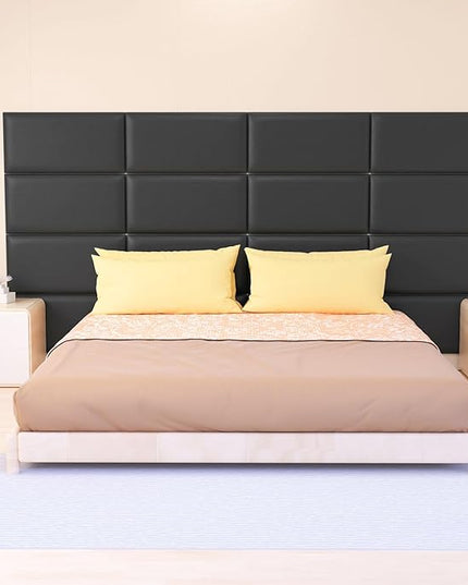 Peel and Stick Headboard for Twin and king in Black Headboard panels for wall, 3D Anti-Collision Wall Panel, Self-Adhesive Bedroom/Living Room Upholstered Wall Panel (12 Panels/11.8" x 23.6") - LeafyLoom