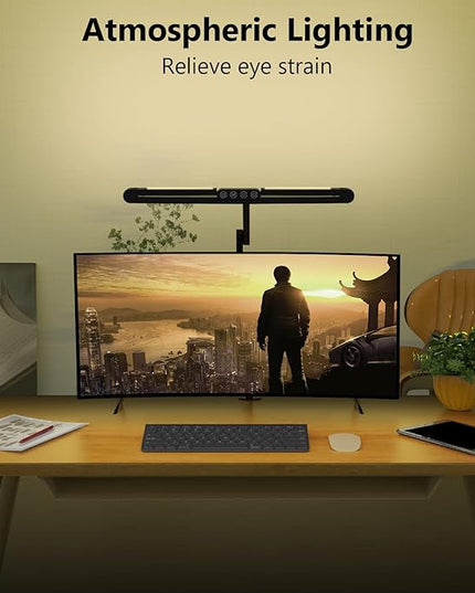 Micomlan Led Desk Lamp with Clamp, Architect Desk Lamp for Home Office with Atmosphere Lighting, 24W Ultra Bright Auto Dimming Desk Light Stepless Dimming and Tempering LED Table Light - LeafyLoom