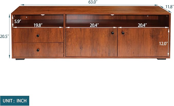 NicBex TV Stand for 65 Inch TV Farmhouse TV Media Console Table with Solid Wood Gandle Cabinets Entertainment Center with Storage for Living Room,63 Inch,Rosewood - LeafyLoom