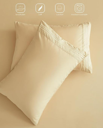Bed Sheet Set - Brushed Microfiber Bedding - Bedding Sheets & Pillowcases - Deep Pockets - Easy Fit - Breathable & Soft Hotel Sheets - 4 Piece Twin Beige - LeafyLoom