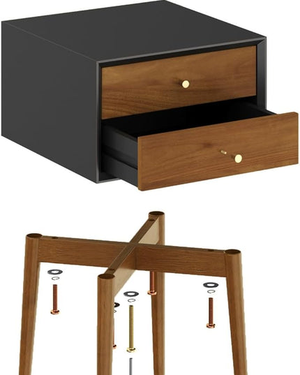 Nathan James Harper Modern Nightstand Side Accent or End Table with Storage Drawer, Set of 2, Black/Brown - LeafyLoom