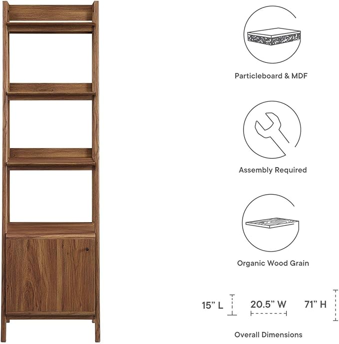 Modway 21" Bookshelf Display Case in Walnut - LeafyLoom