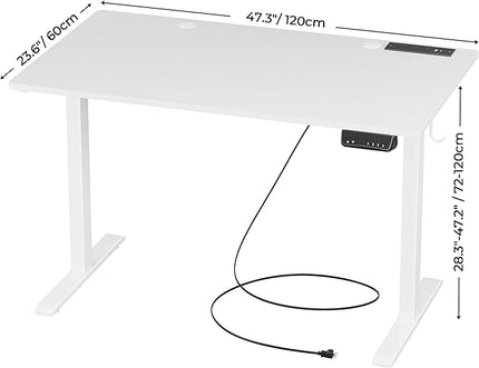 JOISCOPE Height Adjustable Electric Standing Desk with Power Outlets, 55 x 24 Inch Sit Stand Desk for Small Space Home Office, White - LeafyLoom