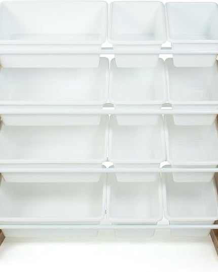 Humble Crew, Natural Wood/White Kids Toy Organizer with 12 Storage Bins - LeafyLoom
