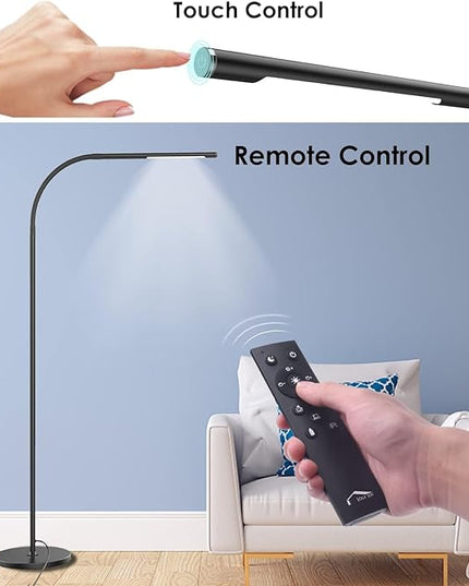 LED Modern Floor Lamps, Flexible Gooseneck Standing Reading Light W/Stable Base, 4 Color & 5 Brightness Dimmer, Touch & Remote Control, for Living Room, Chair, Couch, Office Task (Black) - LeafyLoom