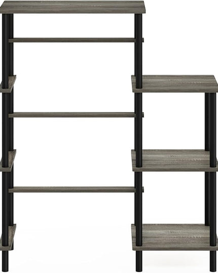 Furinno Turn-N-Tube Toolless Kitchen Storage Shelf Tall, French Oak Grey/Black, Fridge Space - LeafyLoom