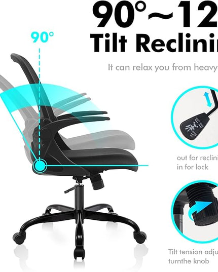 KERDOM Office Chair, Ergonomic Desk Chair, Breathable Mesh Computer Chair, Comfy Swivel Task Chair with Flip-up Armrests and Adjustable Height - LeafyLoom