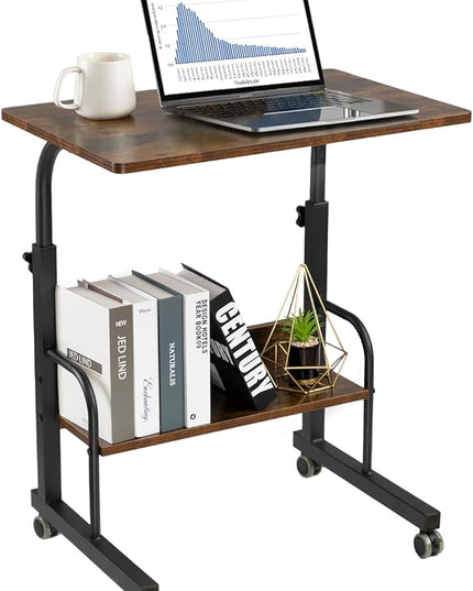SIDUCAL Mobile Laptop Cart, Rolling Desk Adjustable Height, Rolling Computer Cart, Portable Laptop Desk, Small Adjustable Desk, Rolling Laptop Desk, Small Portable Desk with Wheels 23.6'' Rustic Brown - LeafyLoom