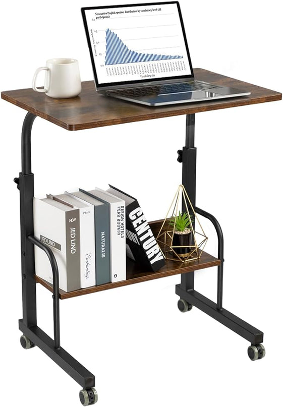 SIDUCAL Mobile Laptop Cart, Rolling Desk Adjustable Height, Rolling Computer Cart, Portable Laptop Desk, Small Adjustable Desk, Rolling Laptop Desk, Small Portable Desk with Wheels 23.6'' Rustic Brown - LeafyLoom