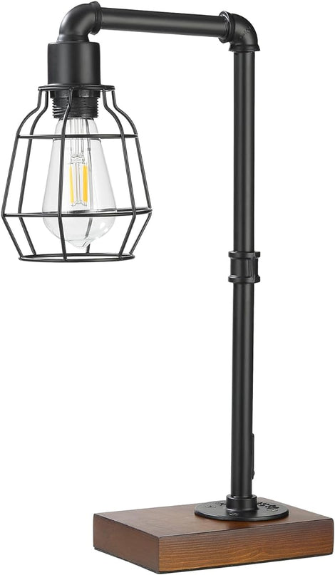 CONCA Industrial Steampunk Table Lamp, Edison Bulb, Metal, A-Black, 19.6x11.7x5.35 inches, 3 lbs, E26 Base, 800 Lumen, 120V - LeafyLoom