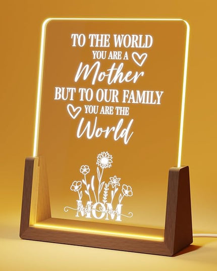 Sentimental Mothers Day Gifts for Mom from Daughter Son Kids, Walnut Night Light with Heartwarming Plaque for Mom's Birthday, Unique Mother's Day Gift Ideas for Wife, Best Mom Ever Gifts - LeafyLoom